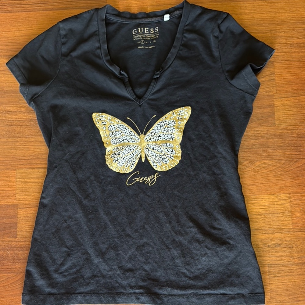 GUESS Graphic Black Fitted Short Sleeve Tee